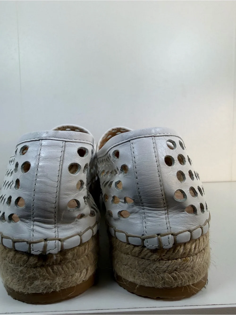 Loeffler Randall leather White Perforated Espadrilles with Black Cap Toe